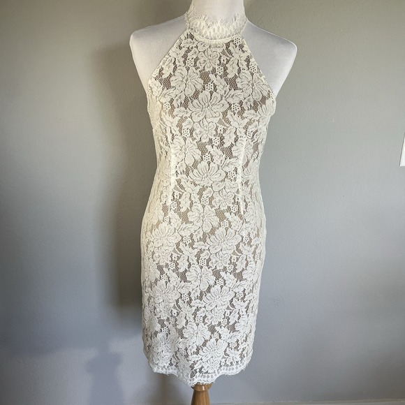 San Souci Dresses & Skirts - White Lace Dress Size Small Bride High Neck Sexy Reception Bachelorette Bridal